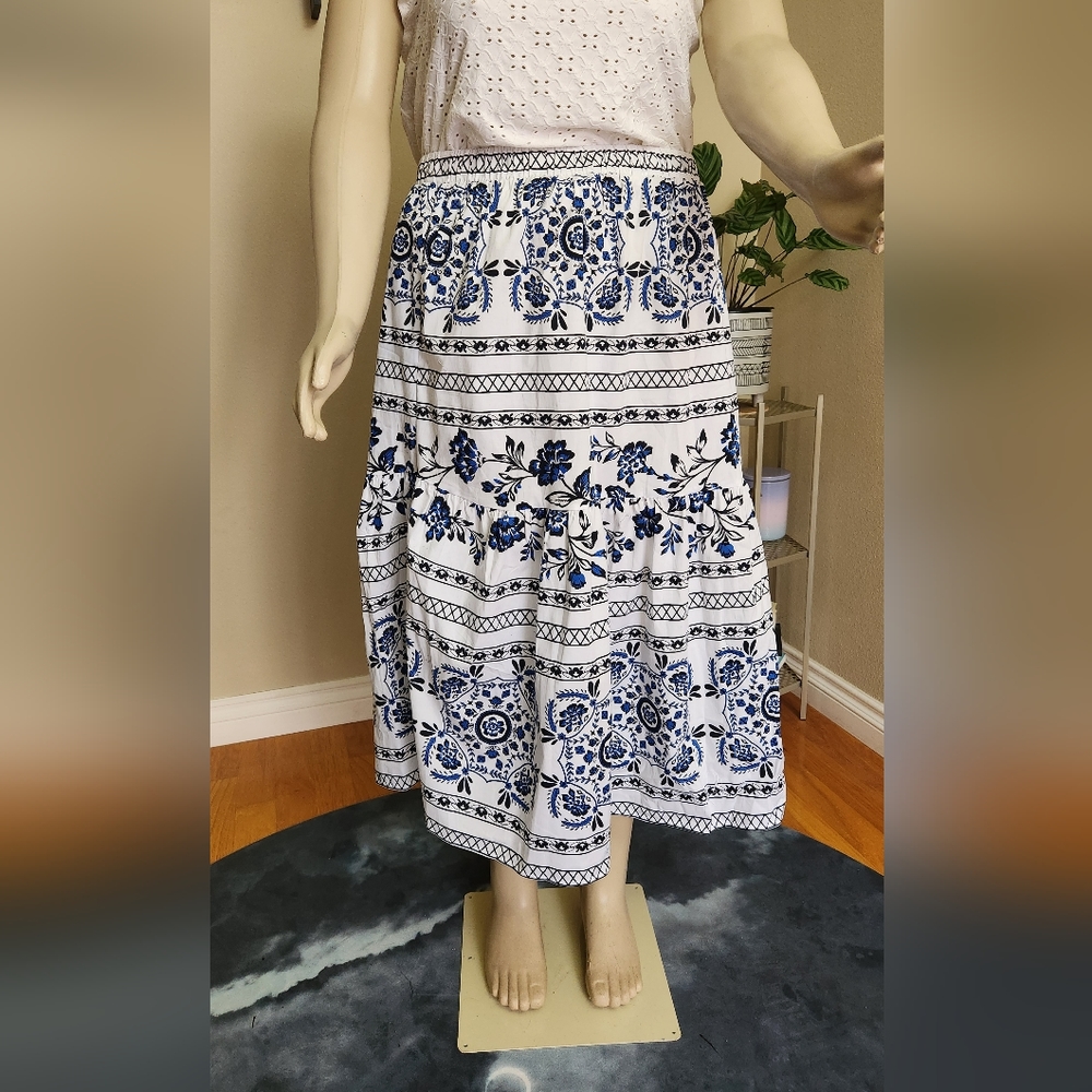 Blue and white maxi skirt